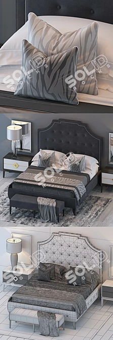 Victoria Bed Set with Chester Bench & Laurent Nightstand + Concave Lamp & Grafton Rug 3D model image 2