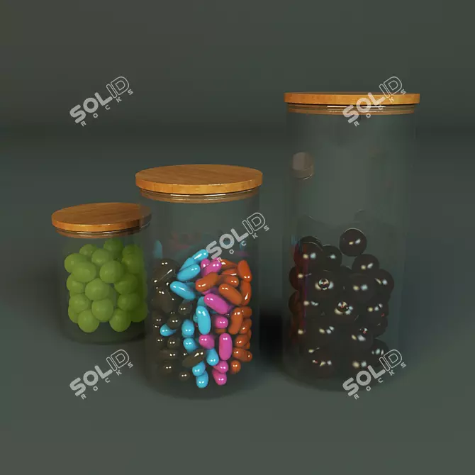 Eco Glass Bottles with Bamboo Lid 3D model image 1