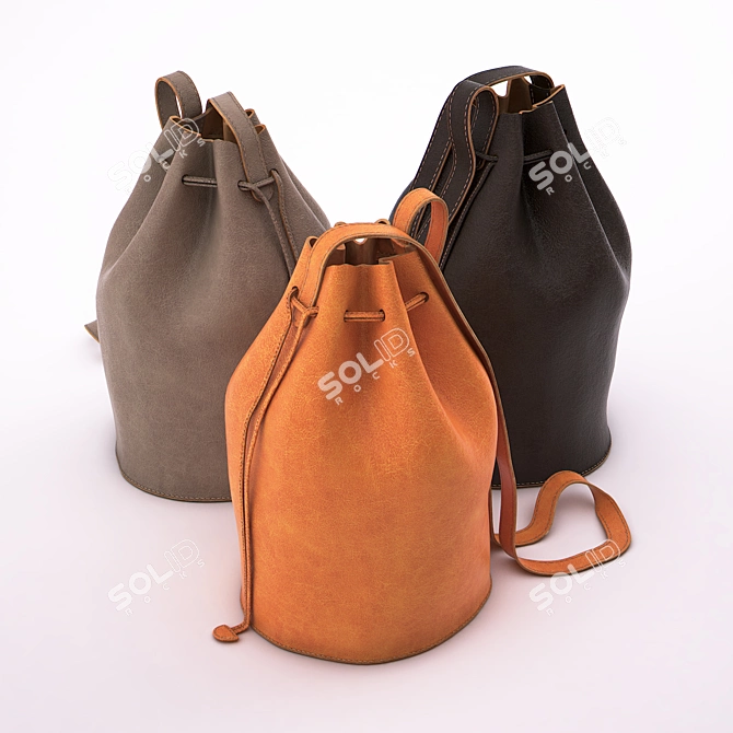 Elegant Leather Drawstring Bag 3D model image 1