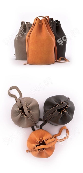 Elegant Leather Drawstring Bag 3D model image 2