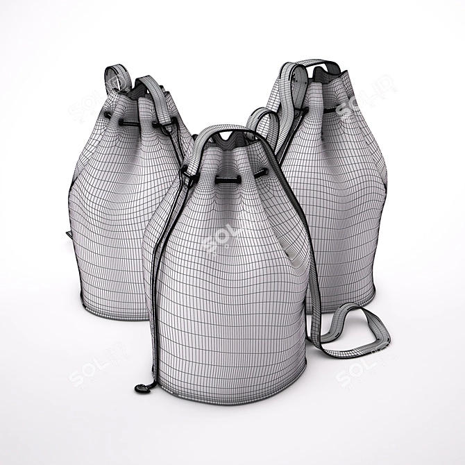 Elegant Leather Drawstring Bag 3D model image 3