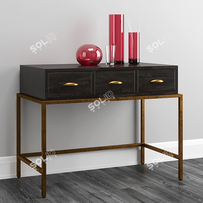 Felix Julian Chichester Compact Desk: Vintage-Inspired Ebonised Oak 3D model image 1