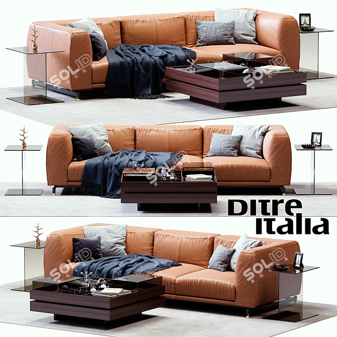 Stylish Ditre Italia St. Germain Leather Sofa 3D model image 1