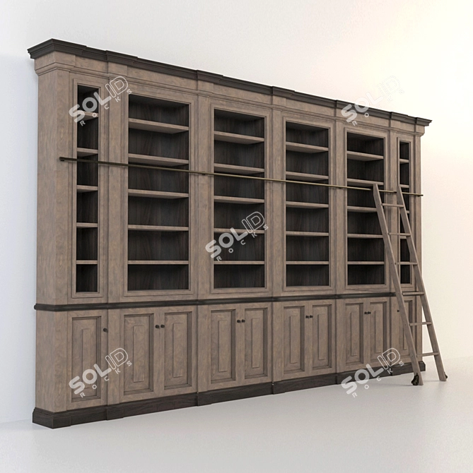 Elegant Bookcase with Staircase 3D model image 1