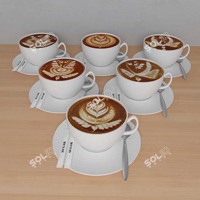 Aromatic Cappuccino Cups | Vray & Corona Scene 3D model image 2