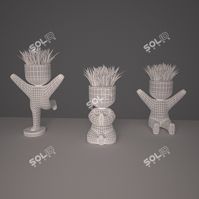 Grass-Filled Pots: Natural Interior Décor 3D model image 3