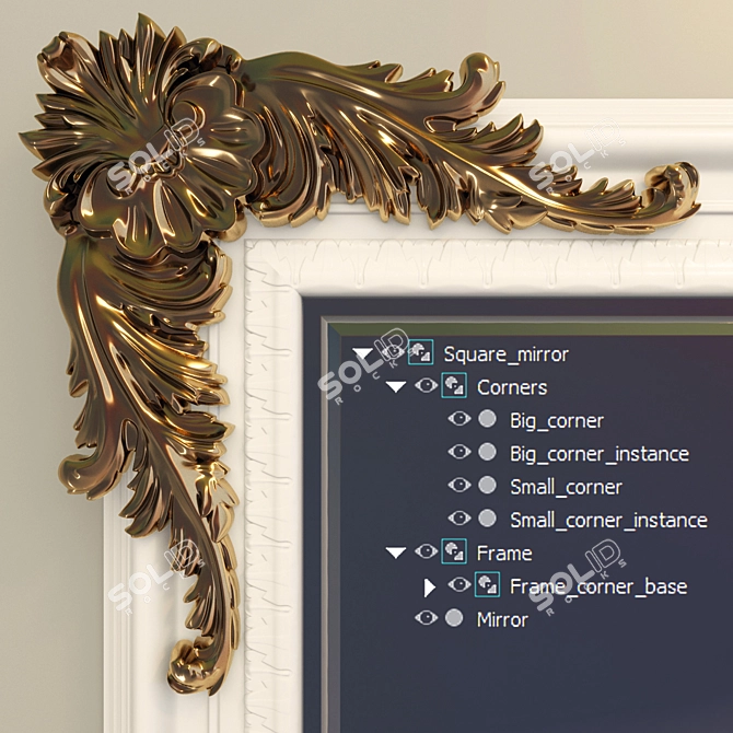 Elegance Gold Wall Mirror 3D model image 2