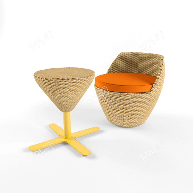 Elegant Rattan Seating Set 3D model image 1