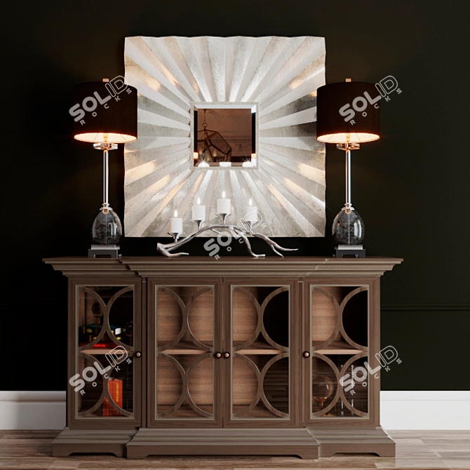 Modern Chest of Drawers Set with Mirror & Lamp 3D model image 1