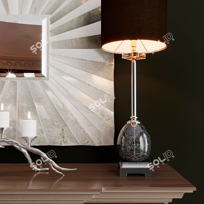 Modern Chest of Drawers Set with Mirror & Lamp 3D model image 2