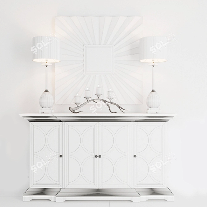 Modern Chest of Drawers Set with Mirror & Lamp 3D model image 3