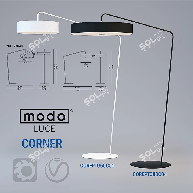 Modoluce Corner Floor Lamp - Sleek Design 3D model image 1