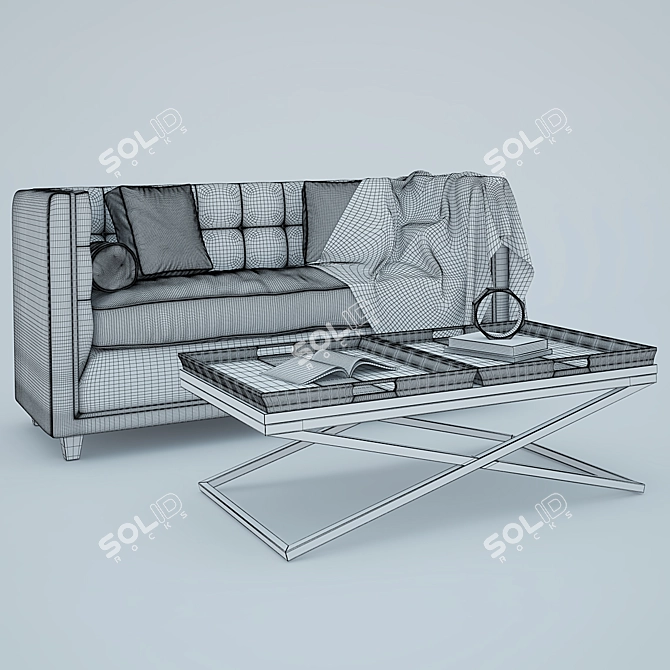 Industrial White Sofa + Table Set 3D model image 3