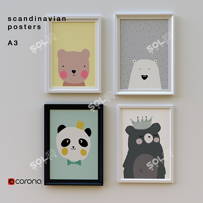 Scandinavian Style Bear Posters 3D model image 1