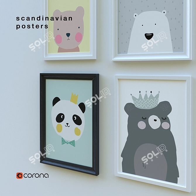 Scandinavian Style Bear Posters 3D model image 2