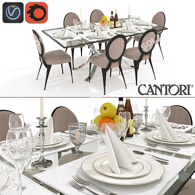 Cantori Atlante Dining Table & Miss Chair Set 3D model image 1