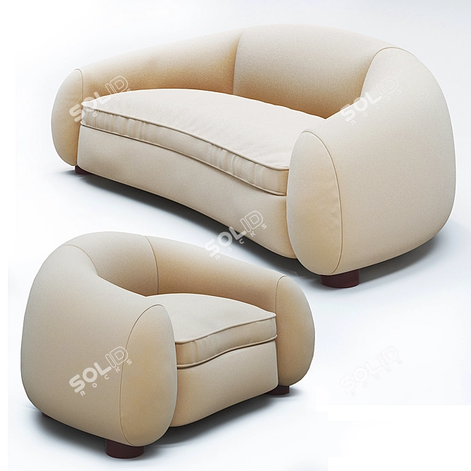 Jean Royere Sofa, Armchair Set with Stunning Design 3D model image 1