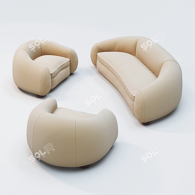 Jean Royere Sofa, Armchair Set with Stunning Design 3D model image 2