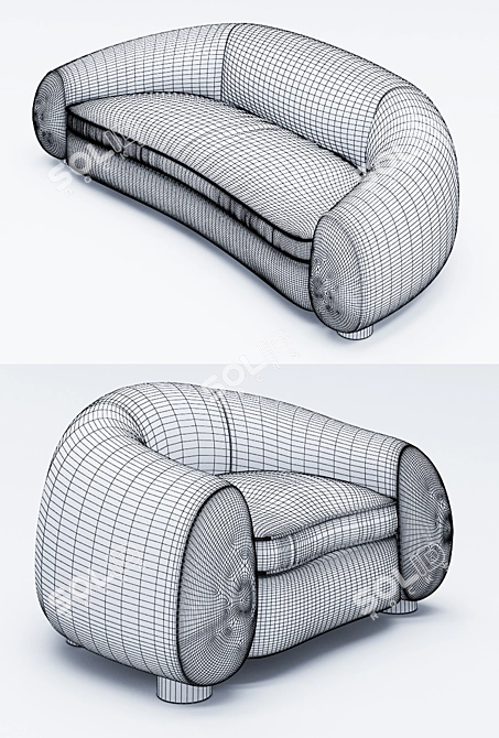 Jean Royere Sofa, Armchair Set with Stunning Design 3D model image 3