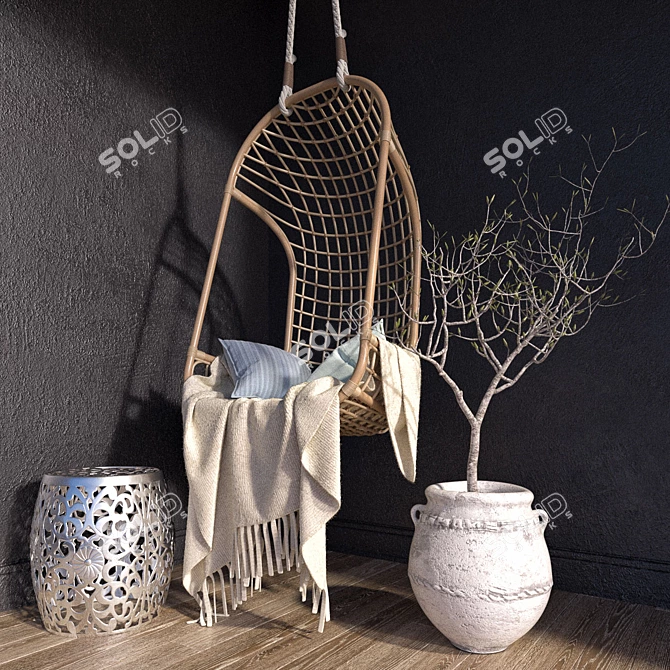 Garden Oasis: Swing, Stool & Vase 3D model image 1