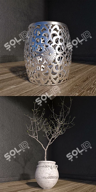 Garden Oasis: Swing, Stool & Vase 3D model image 2