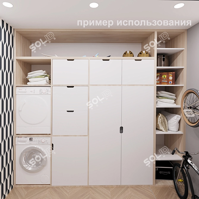 Customizable Storage Solution for Laundry and Household Items (Translated from Russian: Шкаф в кладовку с отделением для 3D model image 3