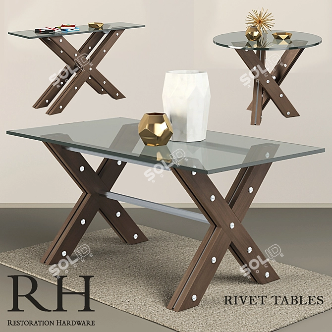 Title: Rivet Tables Set & Decor 3D model image 1