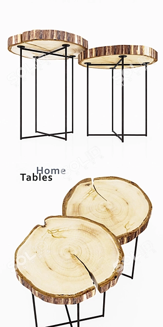 Modern Oak Home Tables 3D model image 2