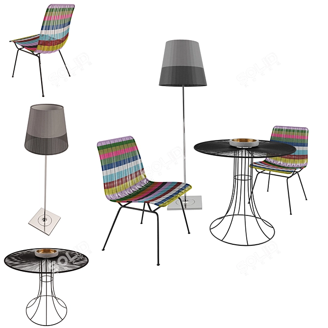 Rosarito Chair and Ktribe F3 Outdoor Lamp Set 3D model image 1