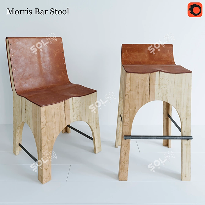 Handcrafted Sycamore Wood Bar Stool 3D model image 1