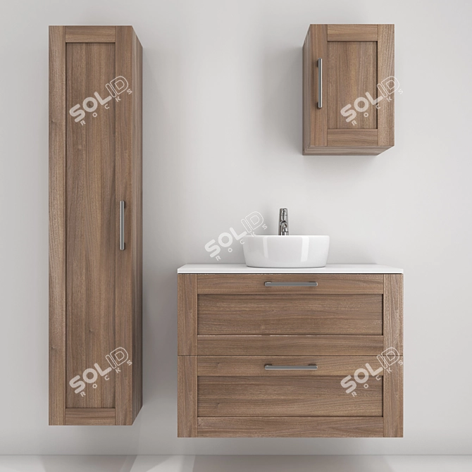 Modern Walnut Bathroom Furniture Set 3D model image 1