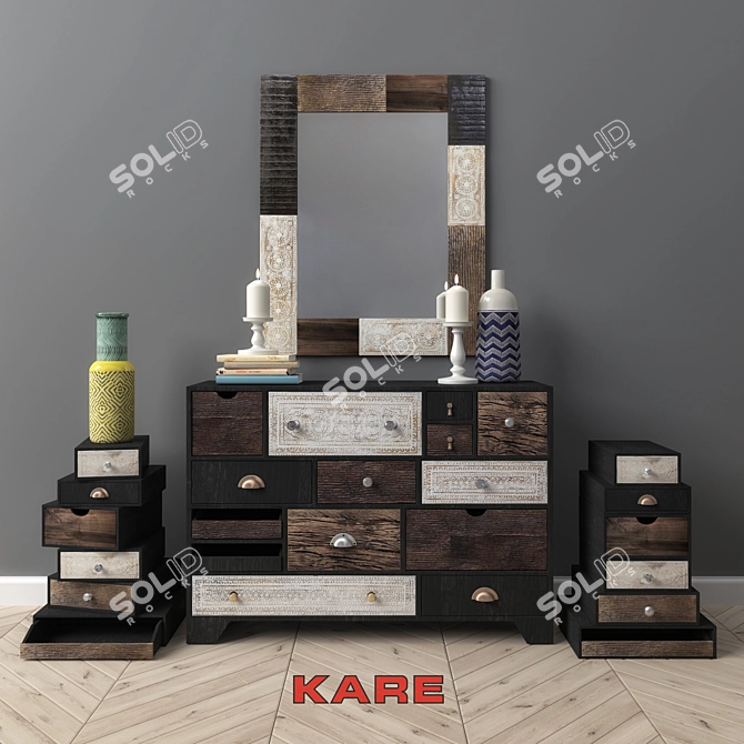 Finca Mirror & Komod Set with Kare Vases 3D model image 1