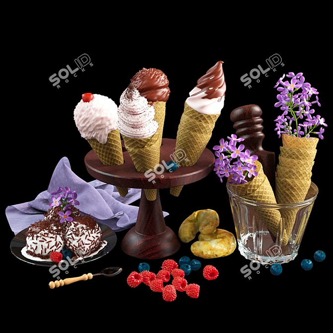 Sweet Treat: Dish Set with Ice Cream 3D model image 1