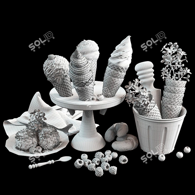 Sweet Treat: Dish Set with Ice Cream 3D model image 2