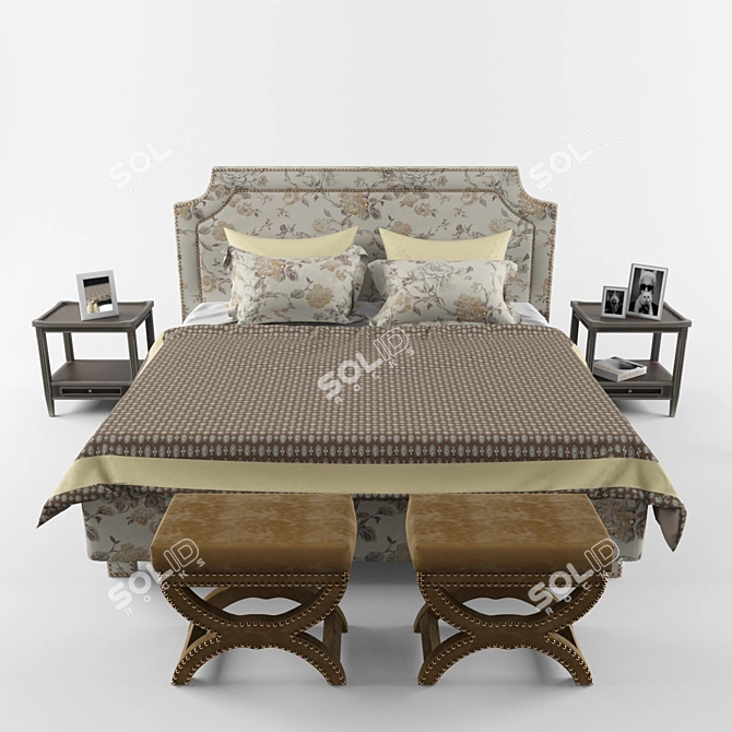 Luxury Bed Puffs by Roy Bosh 3D model image 1