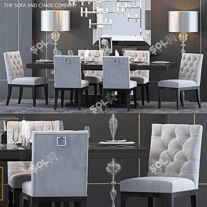 Sophisticated Set of Furniture: Lucas Chair, Roman Table, Edge Console, Noir Mirror, Equinox Chandelier, Ovington Floor Lamp 3D model image 1