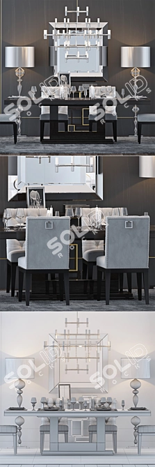 Sophisticated Set of Furniture: Lucas Chair, Roman Table, Edge Console, Noir Mirror, Equinox Chandelier, Ovington Floor Lamp 3D model image 2