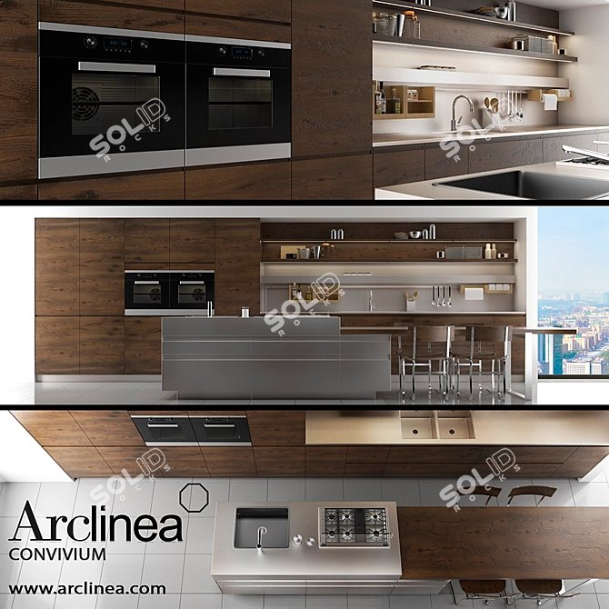 Sleek Stainless Steel Island: Arclinea Convivium 3D model image 1