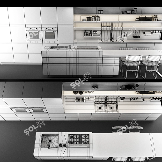 Sleek Stainless Steel Island: Arclinea Convivium 3D model image 3
