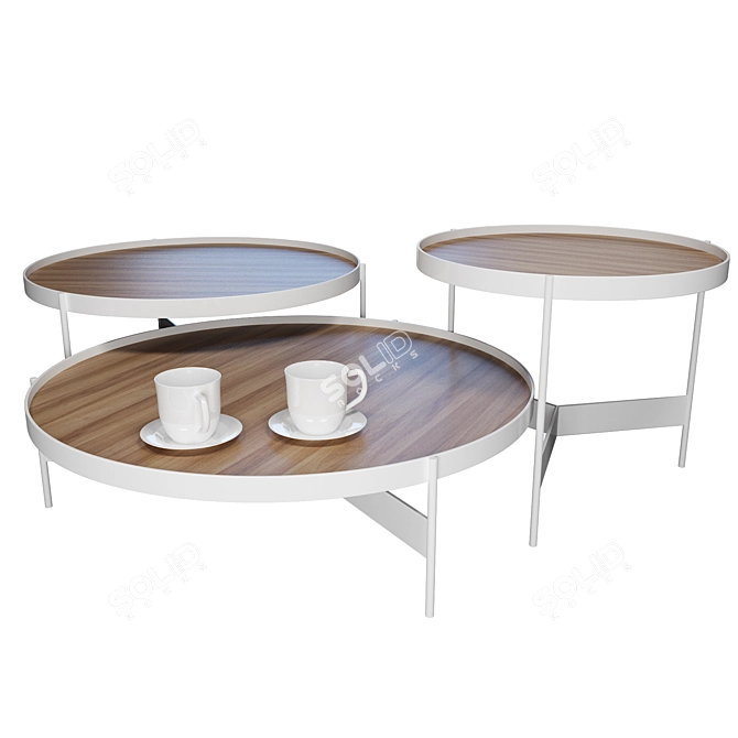 Modern 3-Piece Coffee Table Set 3D model image 2