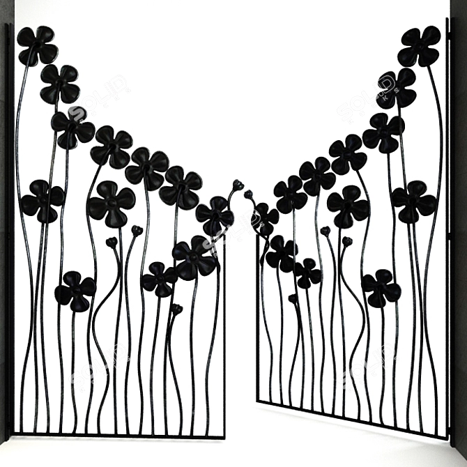 Floral Metal Door Gate 3D model image 1