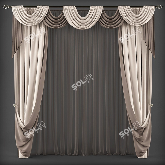 Elegant Drapes with Valance 3D model image 1