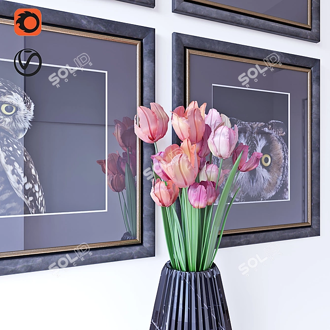 Spring Owls Flower Set 3D model image 2