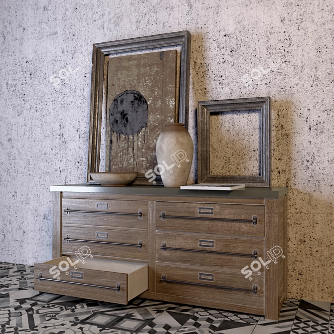 Vintage Mercantile 6-Drawer Dresser 3D model image 2