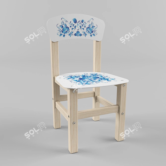 Imperial Kids Chair Gzhel-inspired 3D model image 1