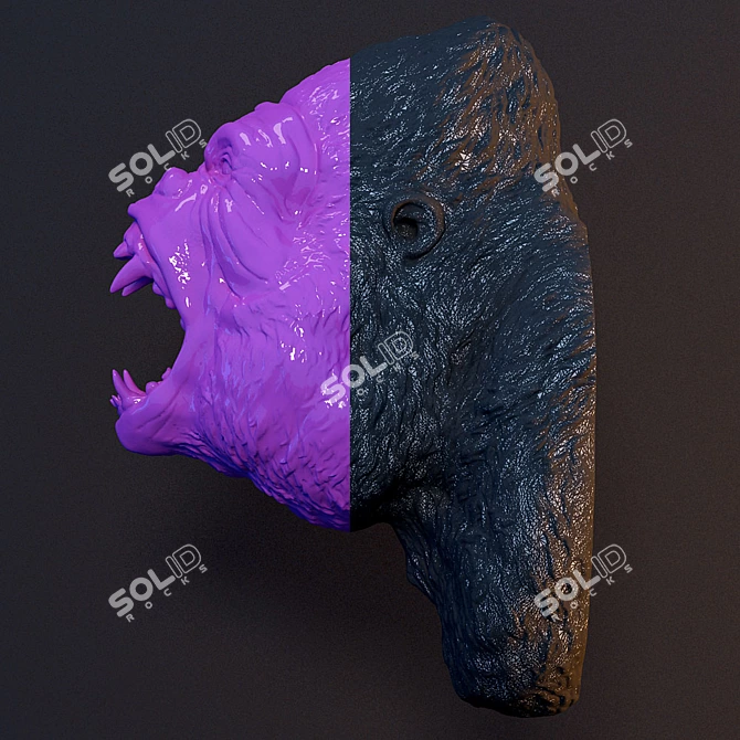 Wild Gorilla Head Sculpture 3D model image 3