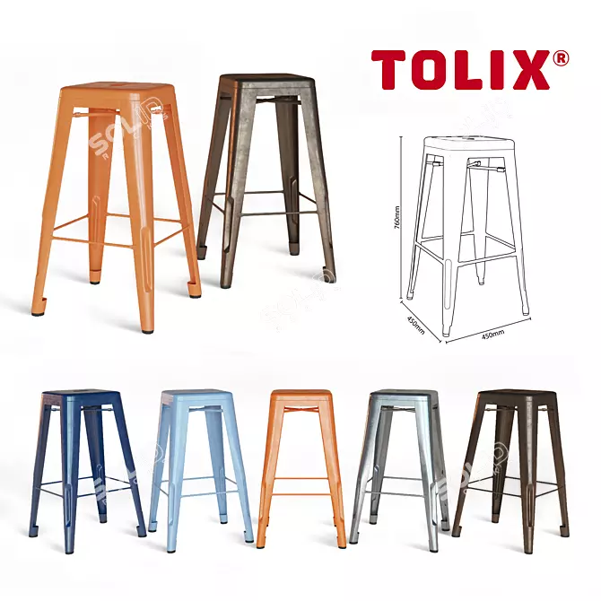 Industrial Steel Bar Stools 3D model image 1