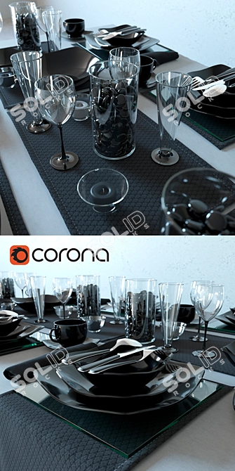 Luminarc Quadrato Black Table Set 3D model image 2