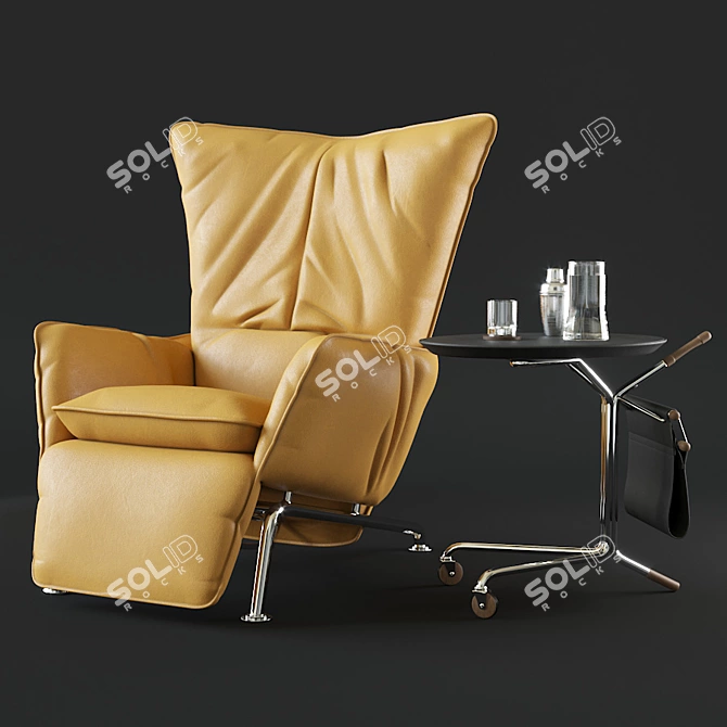 Elegant Armchair and Small Table Set 3D model image 1