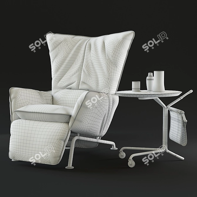Elegant Armchair and Small Table Set 3D model image 3